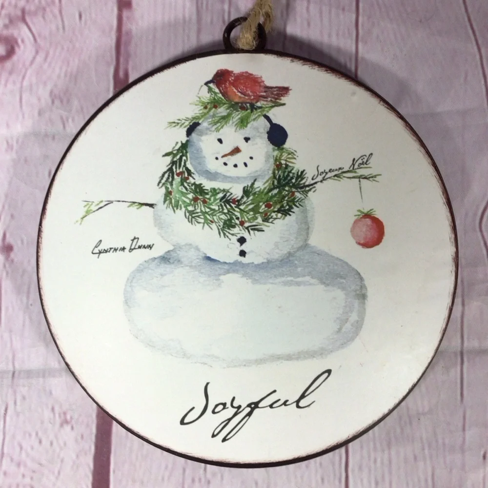 Joyful Noël Snowman Holiday Ornament by Cynthia Dunn